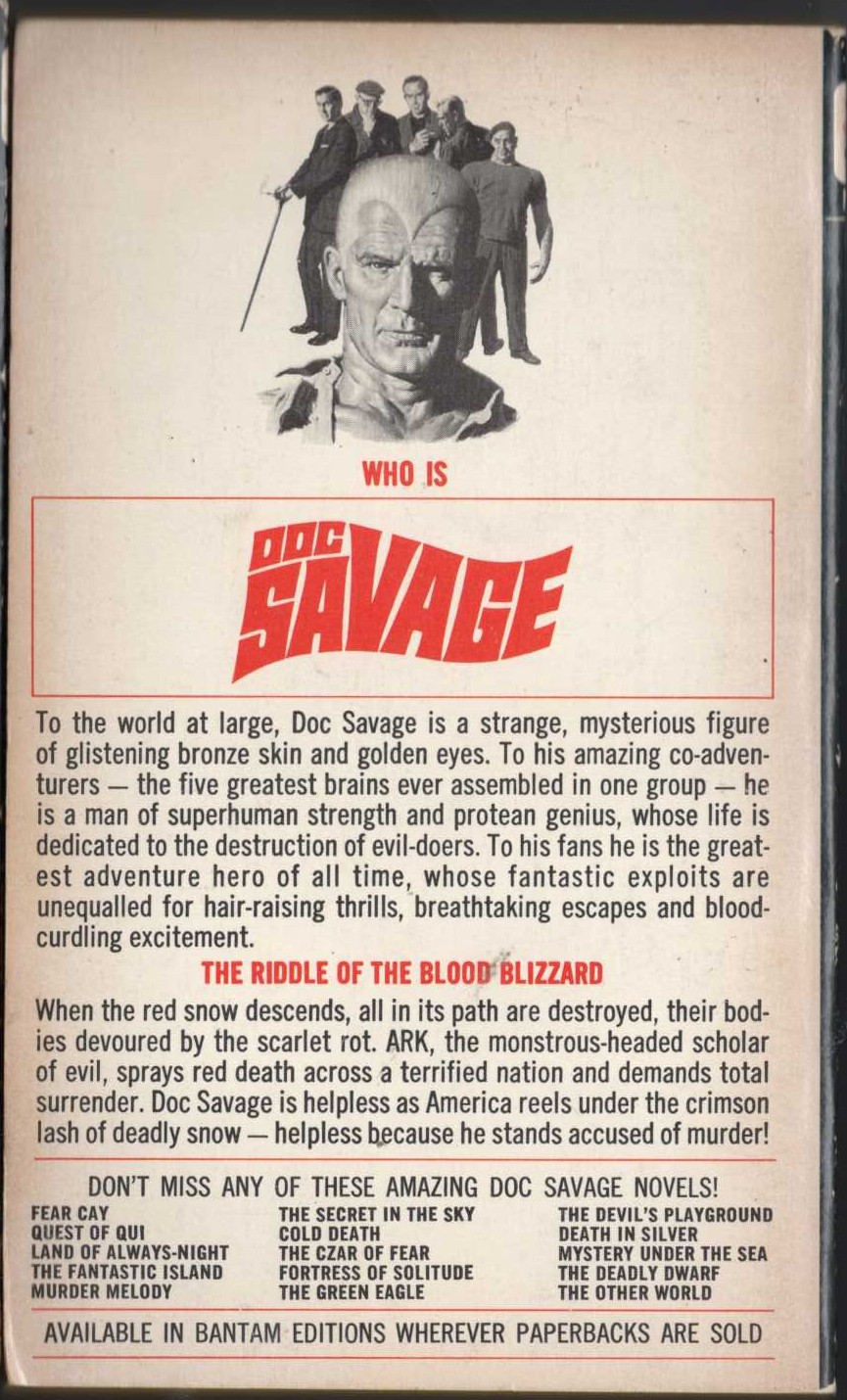 Kenneth Robeson  DOC SAVAGE: RED SNOW magnified rear book cover image