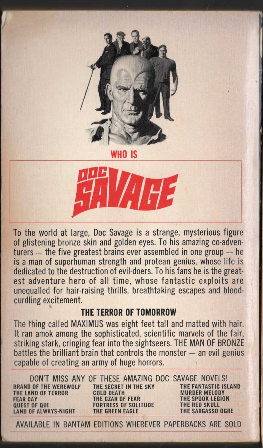 Kenneth Robeson  DOC SAVAGE: WORLD'S FAIR GOBLIN magnified rear book cover image