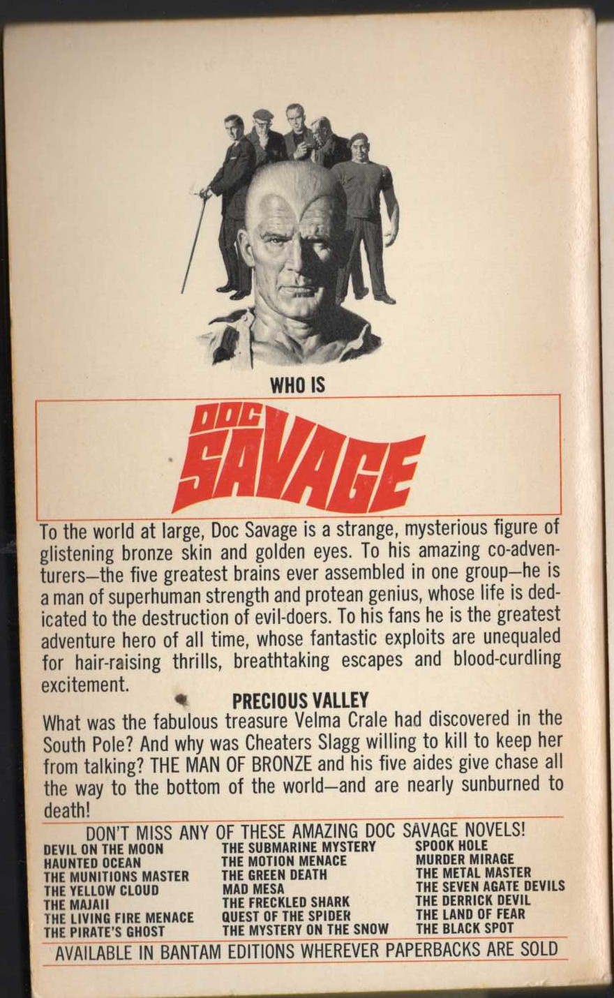 Kenneth Robeson  DOC SAVAGE: THE SOUTH POLE TERROR magnified rear book cover image