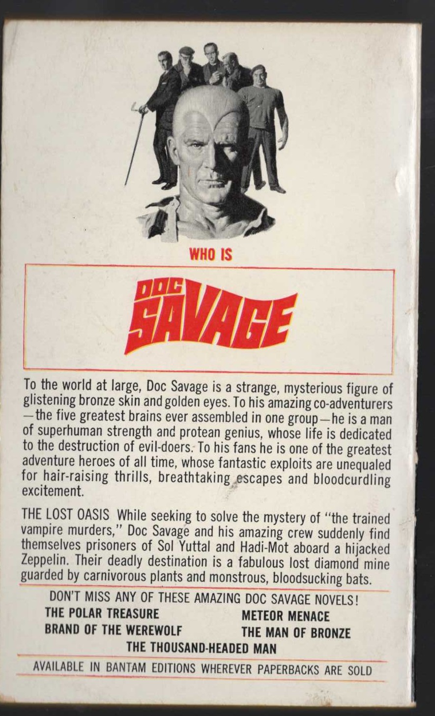 Kenneth Robeson  DOC SAVAGE: THE LOST OASIS magnified rear book cover image