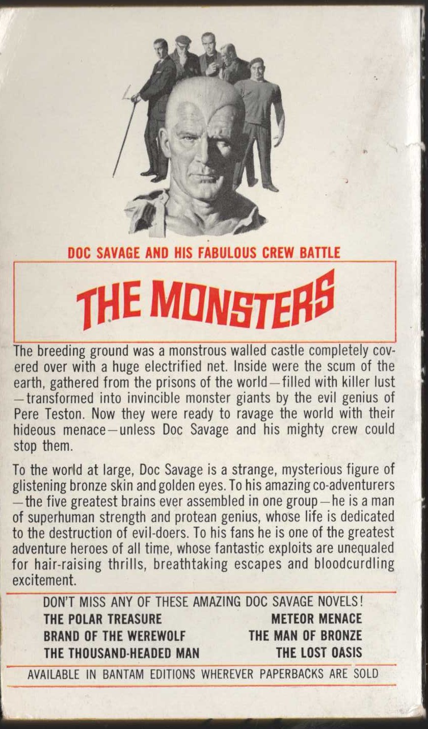 Kenneth Robeson  DOC SAVAGE: THE MONSTERS magnified rear book cover image