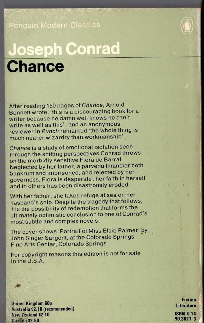 Joseph Conrad  CHANCE magnified rear book cover image