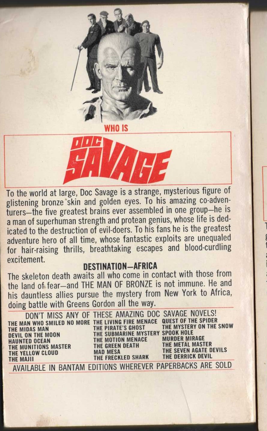 Kenneth Robeson  DOC SAVAGE: THE LAND OF FEAR magnified rear book cover image