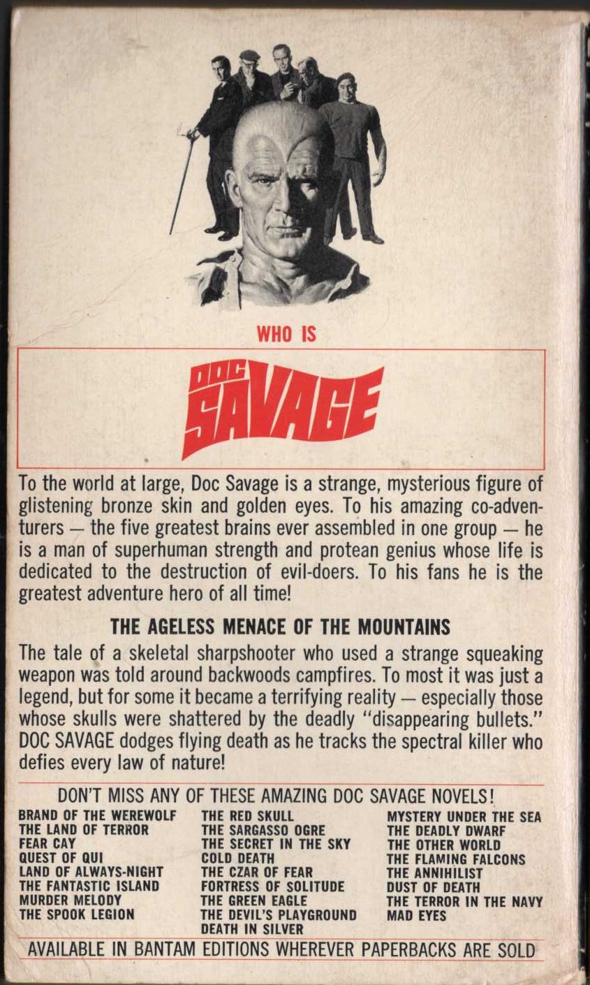 Kenneth Robeson  DOC SAVAGE: THE SQUEAKING GOBLIN magnified rear book cover image