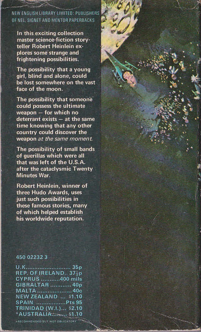 Robert A. Heinlein  THE WORLDS OF ROBERT HEINLEIN magnified rear book cover image