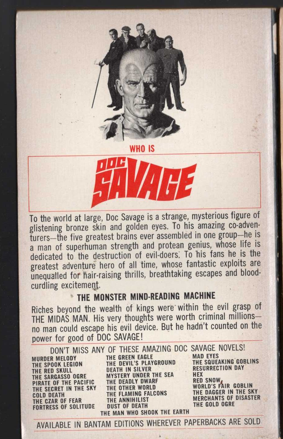 Kenneth Robeson  DOC SAVAGE: THE MIDAS MAN magnified rear book cover image