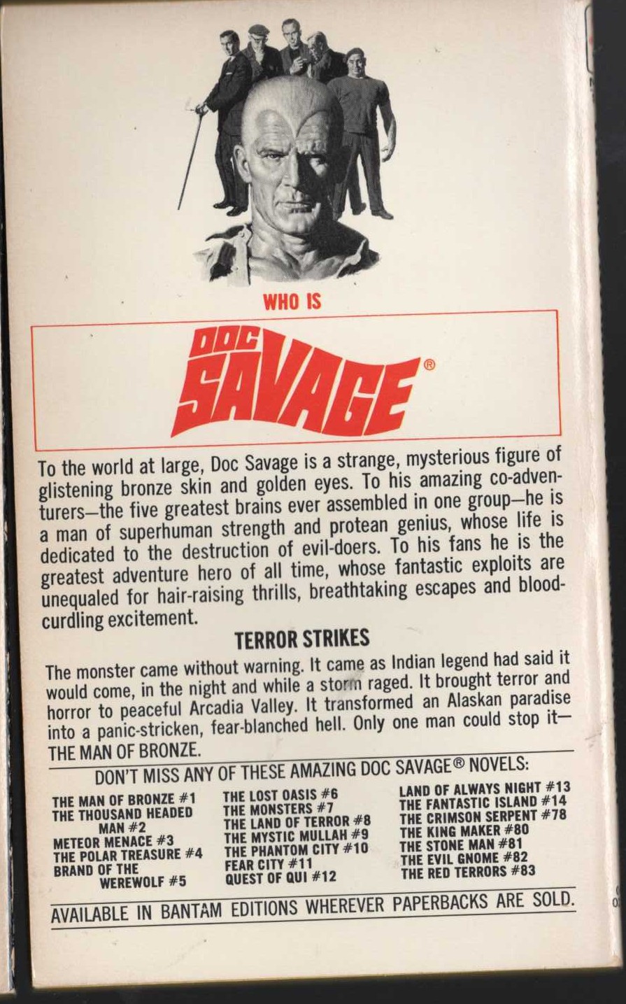 Kenneth Robeson  DOC SAVAGE: THE MOUNTAIN MONSTER magnified rear book cover image