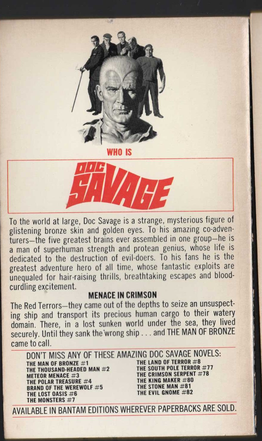 Kenneth Robeson  DOC SAVAGE: THE RED TERRORS magnified rear book cover image