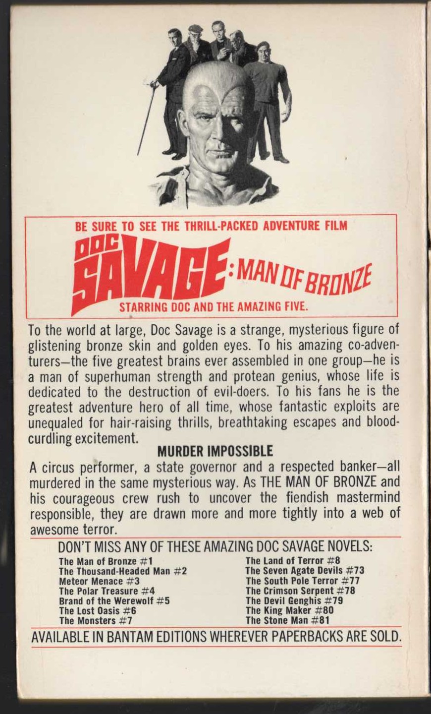 Kenneth Robeson  DOC SAVAGE: THE EVIL GNOME magnified rear book cover image