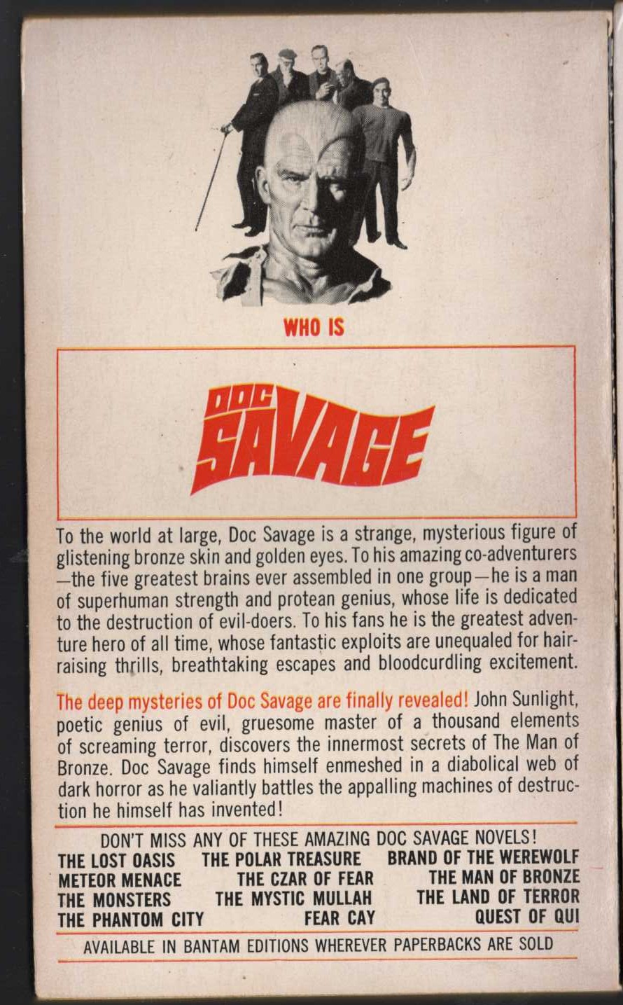 Kenneth Robeson  DOC SAVAGE: FORTRESS OF SOLITUDE magnified rear book cover image