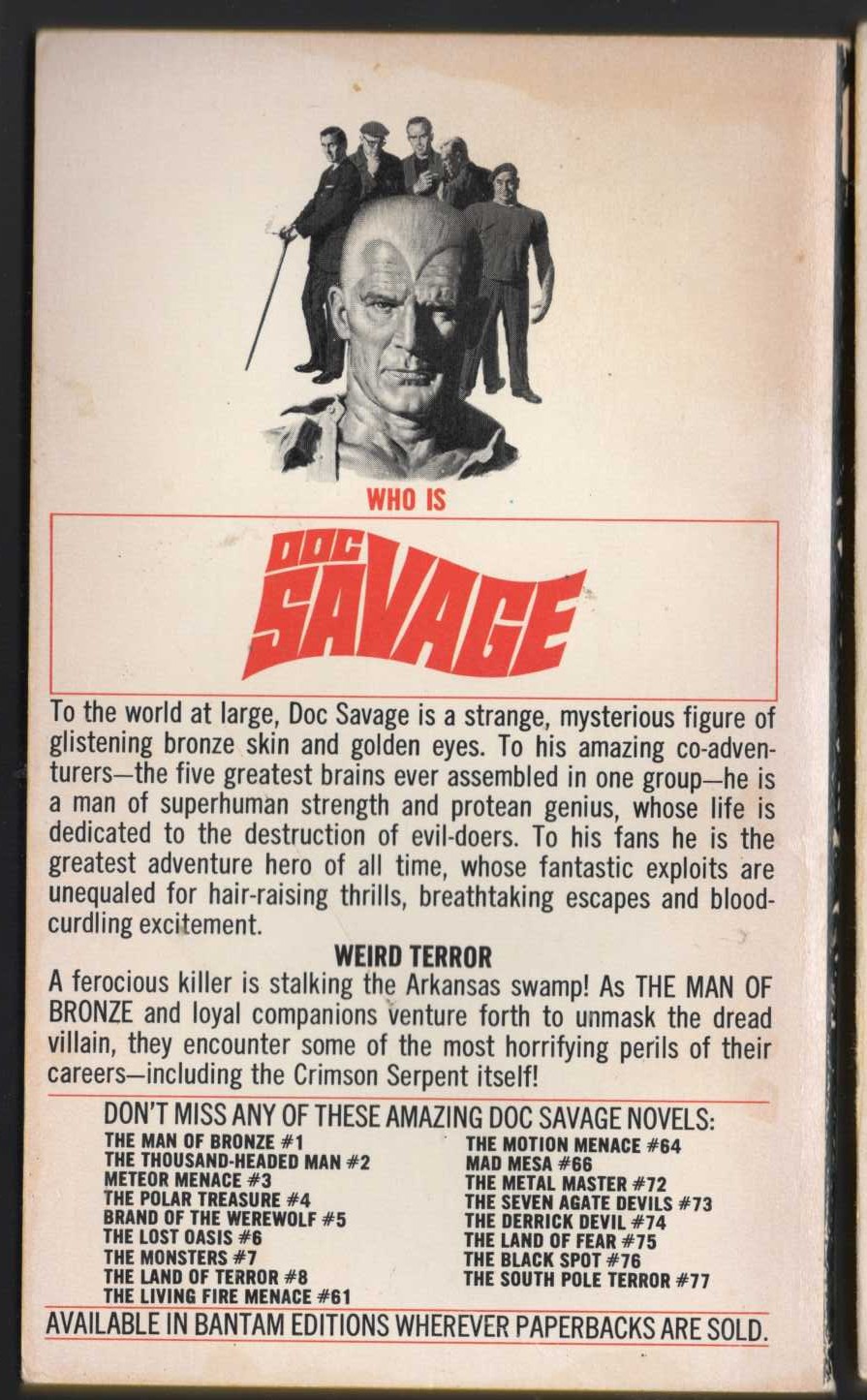 Kenneth Robeson  DOC SAVAGE: THE CRIMSON SERPENT magnified rear book cover image