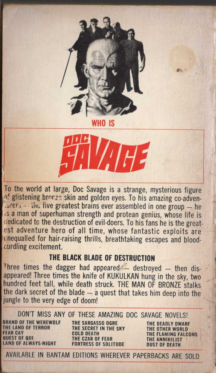 Kenneth Robeson  DOC SAVAGE: THE DAGGER IN THE SKY magnified rear book cover image