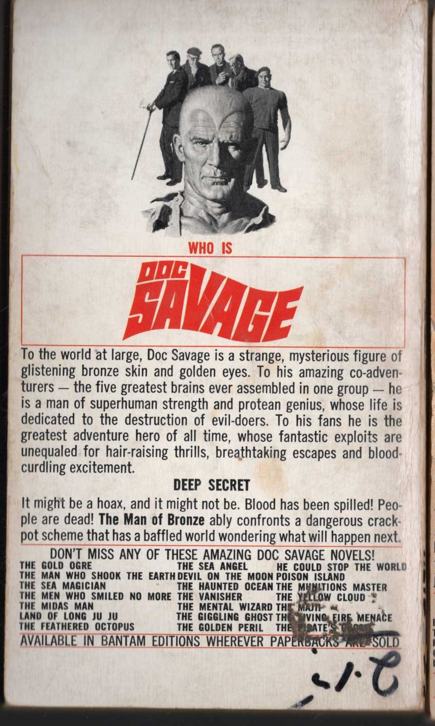 Kenneth Robeson  DOC SAVAGE: THE SUBMARINE MYSTERY magnified rear book cover image