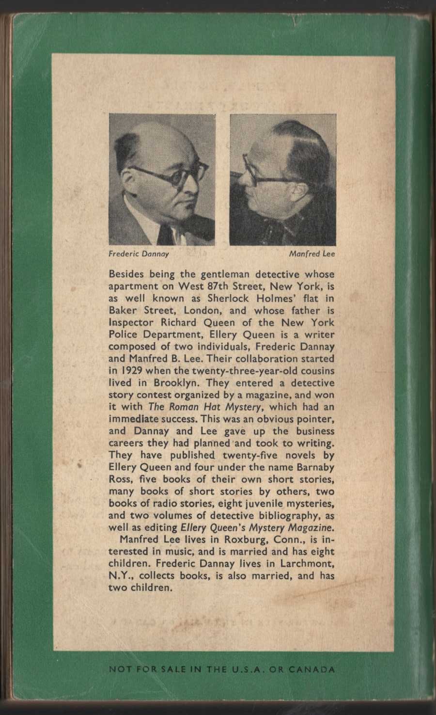 Ellery Queen  THE DOOR BETWEEN magnified rear book cover image