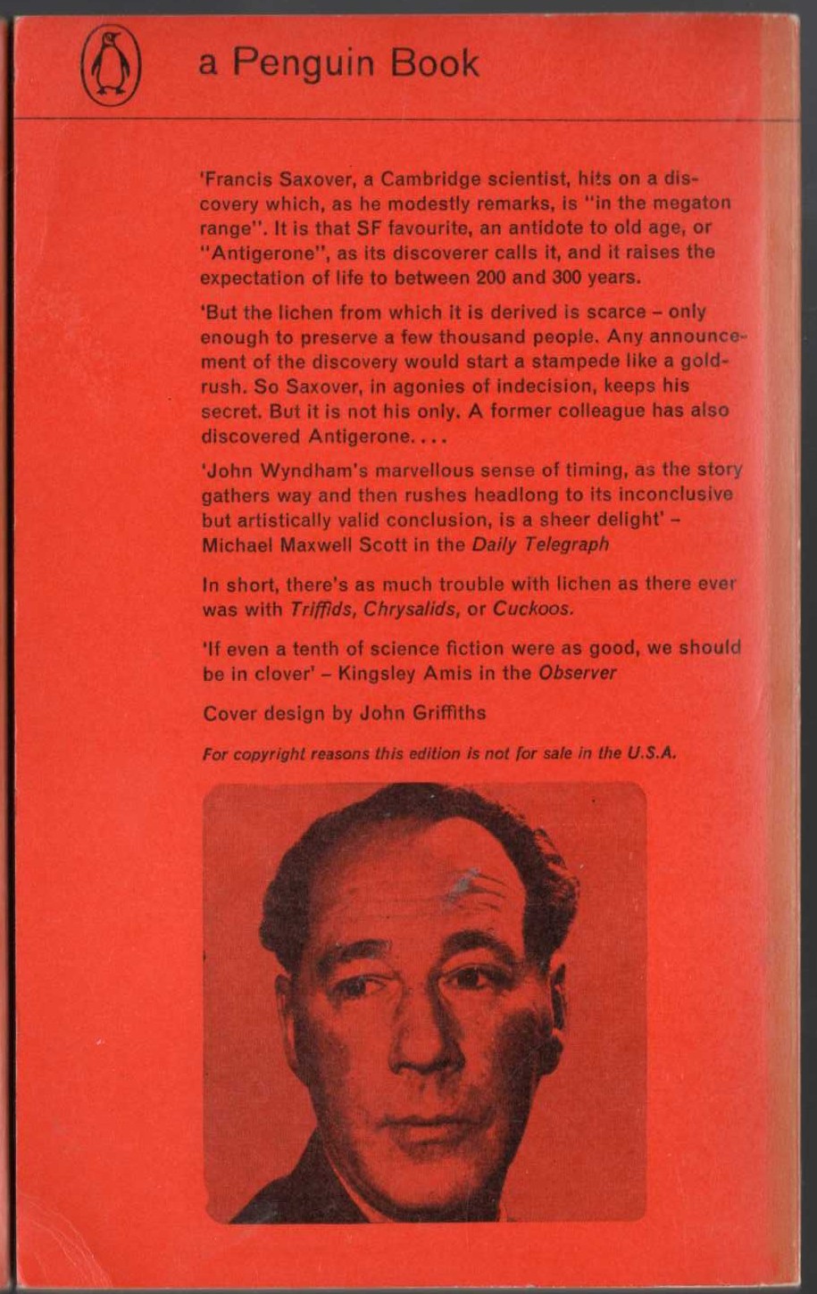 John Wyndham  THE TROUBLE WITH LICHEN magnified rear book cover image