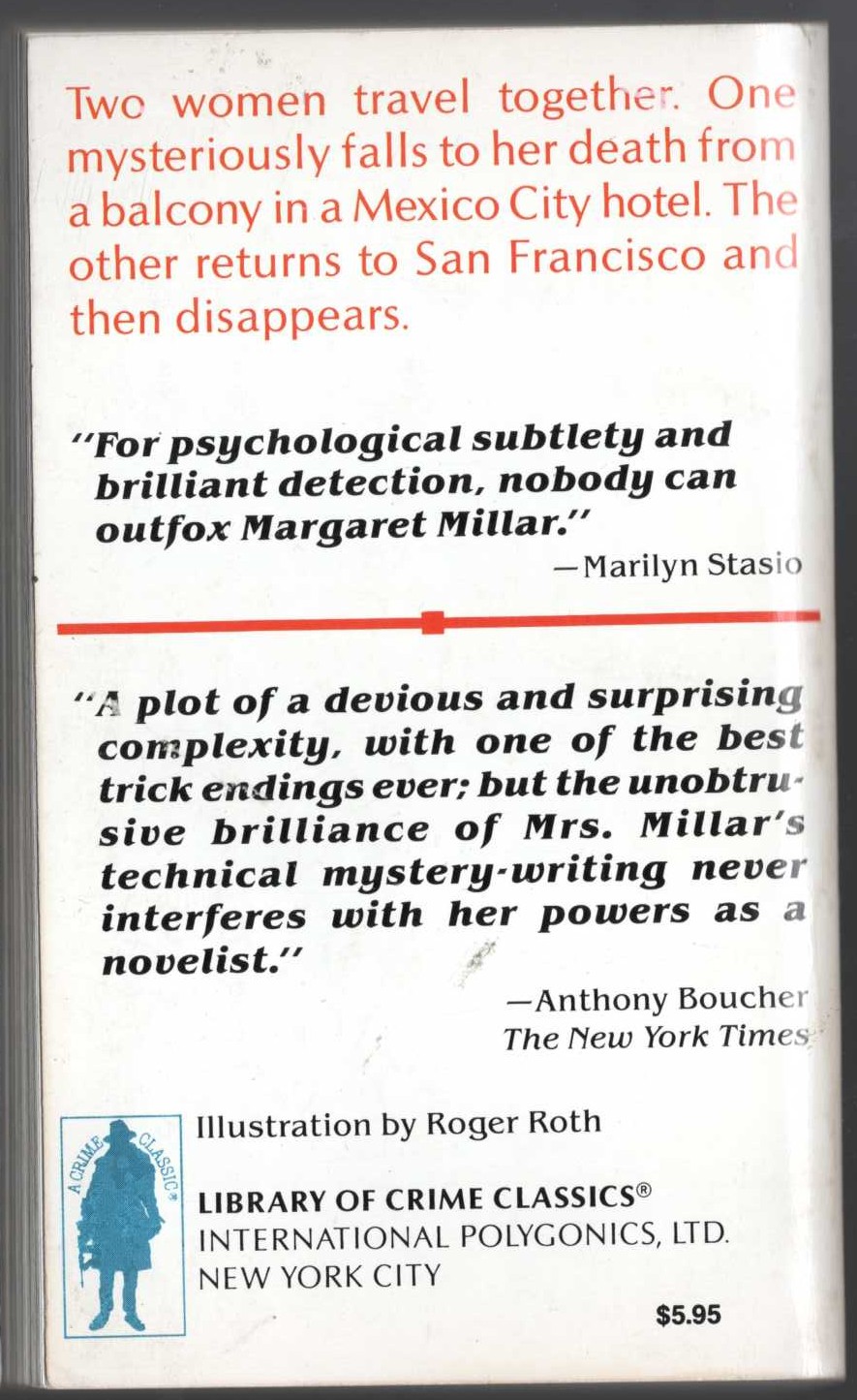 Margaret Millar  THE LISTENING WALLS magnified rear book cover image