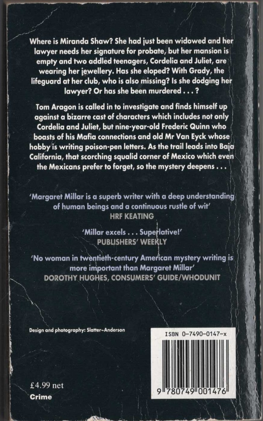 Margaret Millar  THE MURDER OF MIRANDA magnified rear book cover image