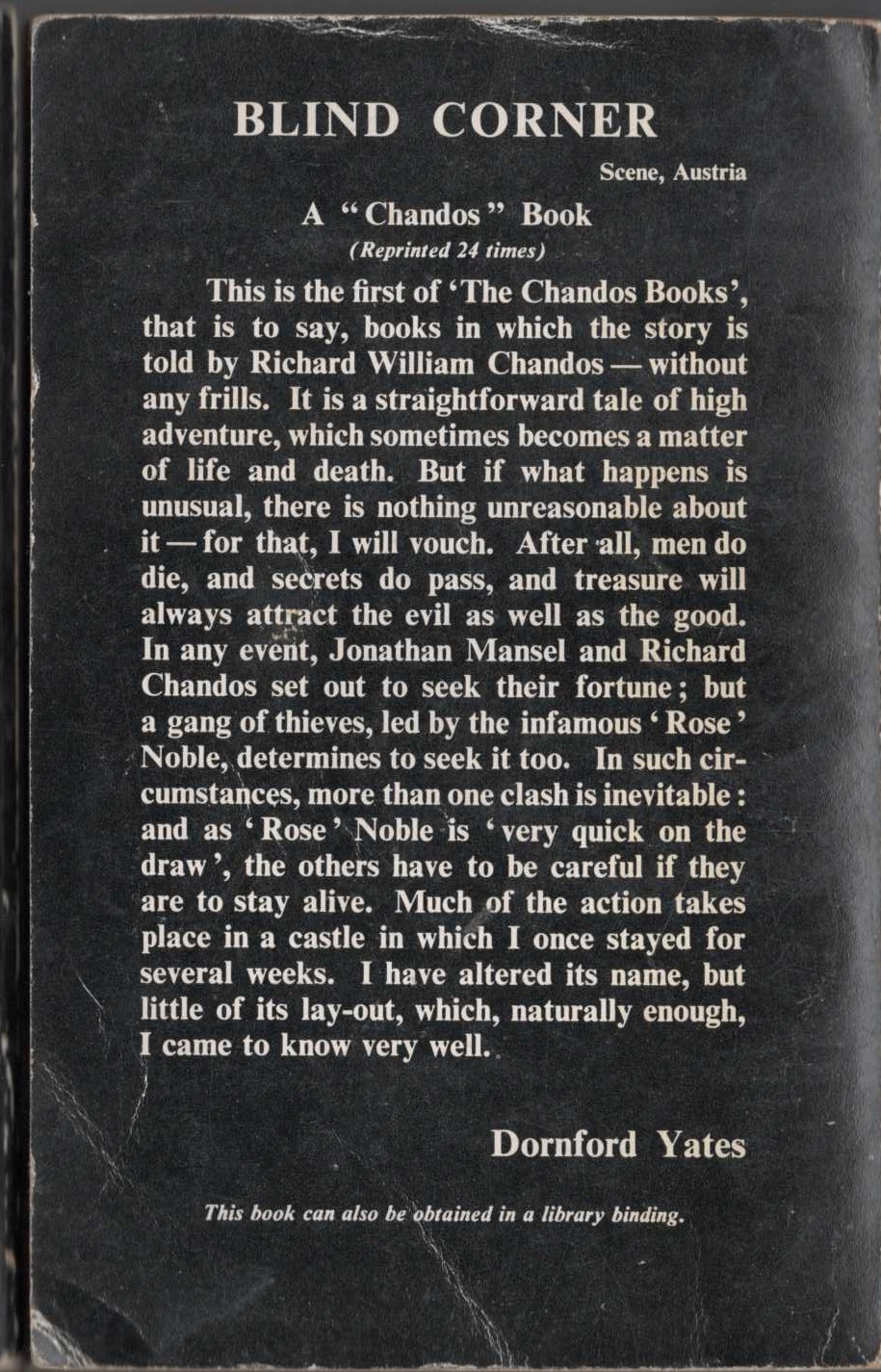 Dornford Yates  BLIND CORNER magnified rear book cover image