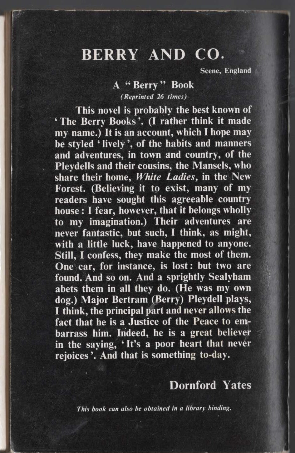 Dornford Yates  BERRY AND CO. magnified rear book cover image