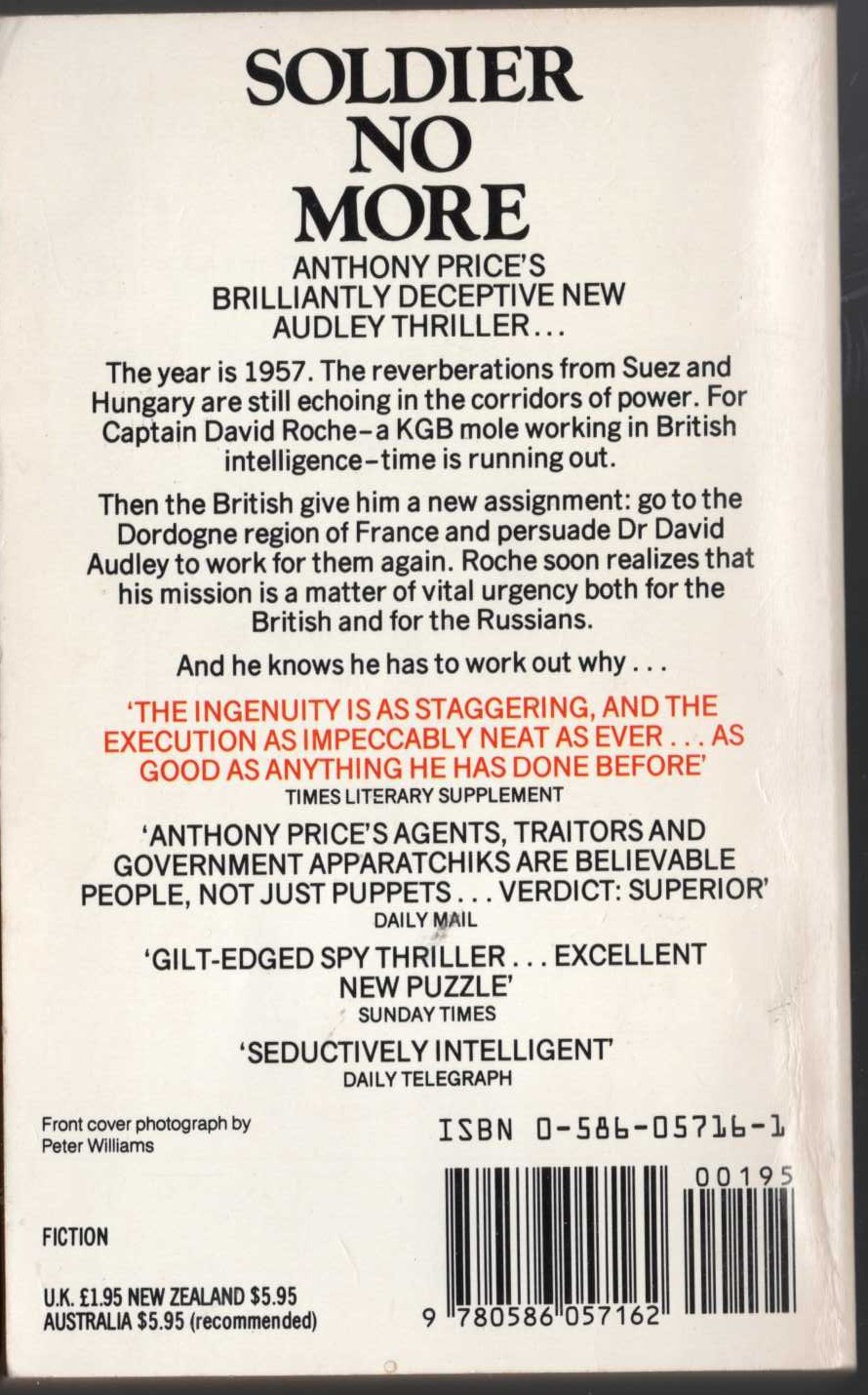 Anthony Price  SOLDIER NO MORE magnified rear book cover image