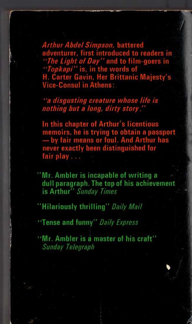 Eric Ambler  DIRTY STORY magnified rear book cover image