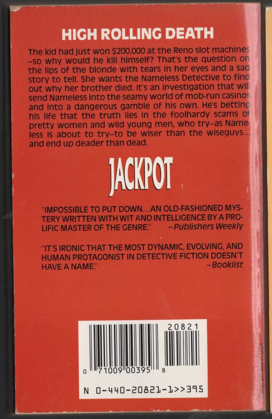 Bill Pronzini  JACKPOT magnified rear book cover image