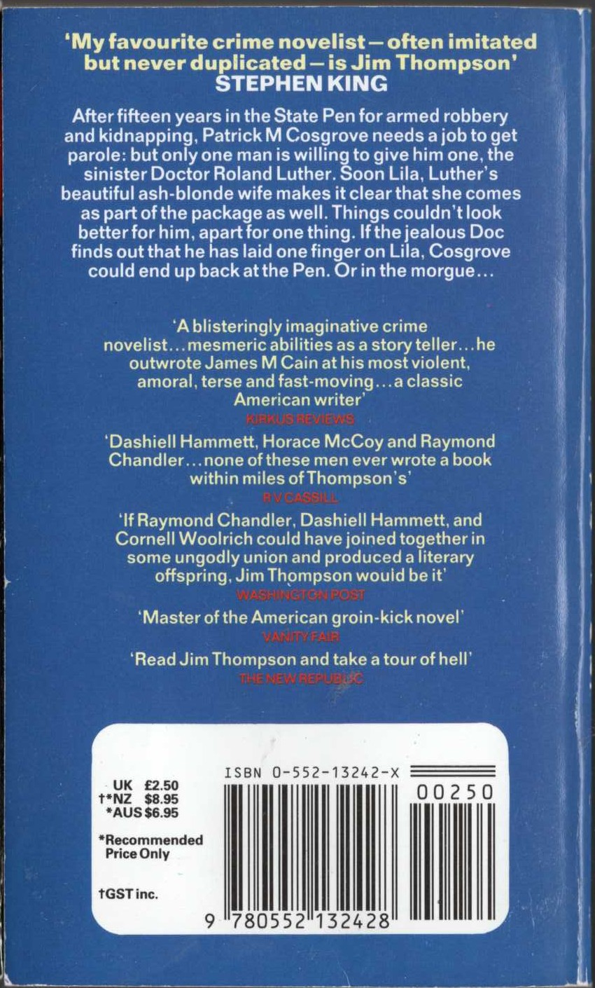Jim Thompson  RECOIL magnified rear book cover image