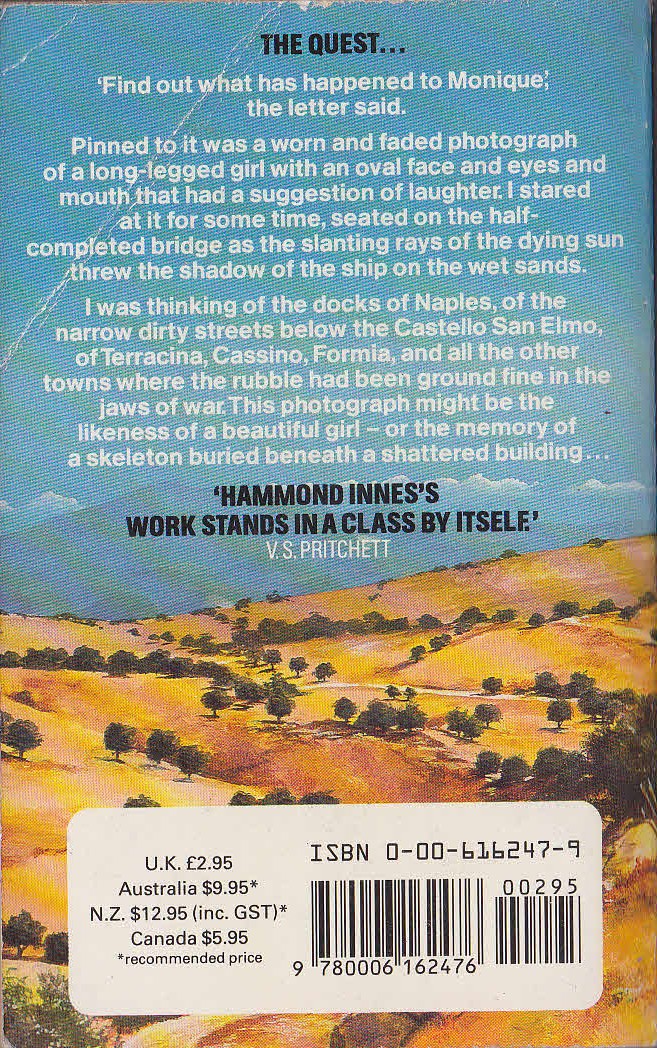 Hammond Innes  DEAD AND ALIVE magnified rear book cover image