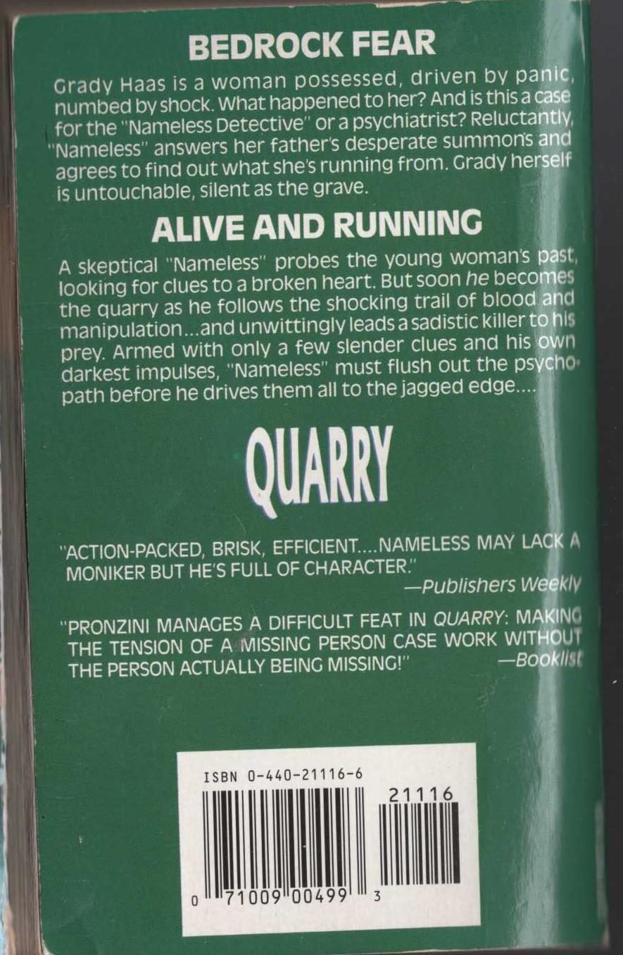 Bill Pronzini  QUARRY magnified rear book cover image