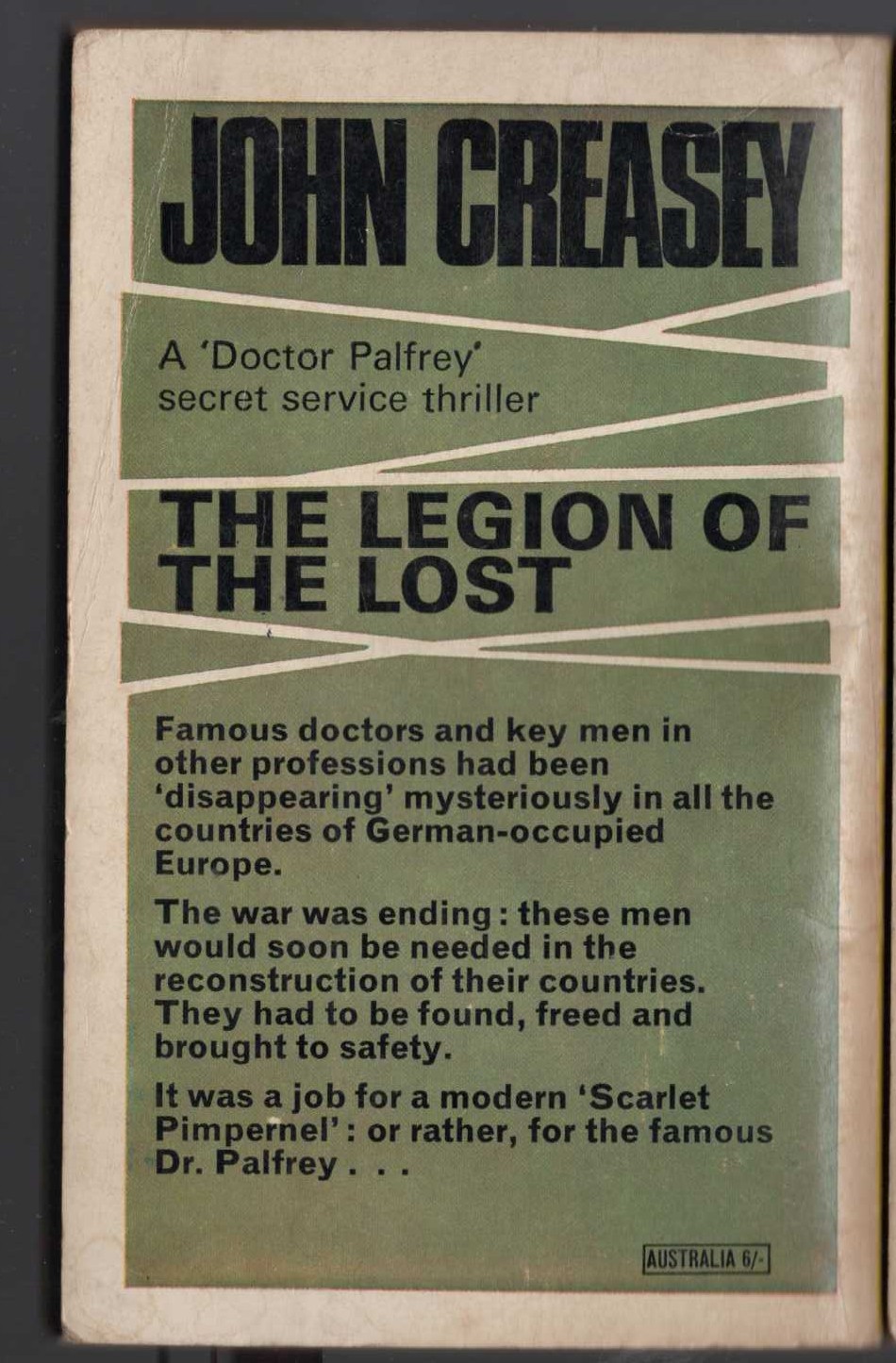 John Creasey  THE LEGION OF THE LOST (Doctor Palfrey) magnified rear book cover image