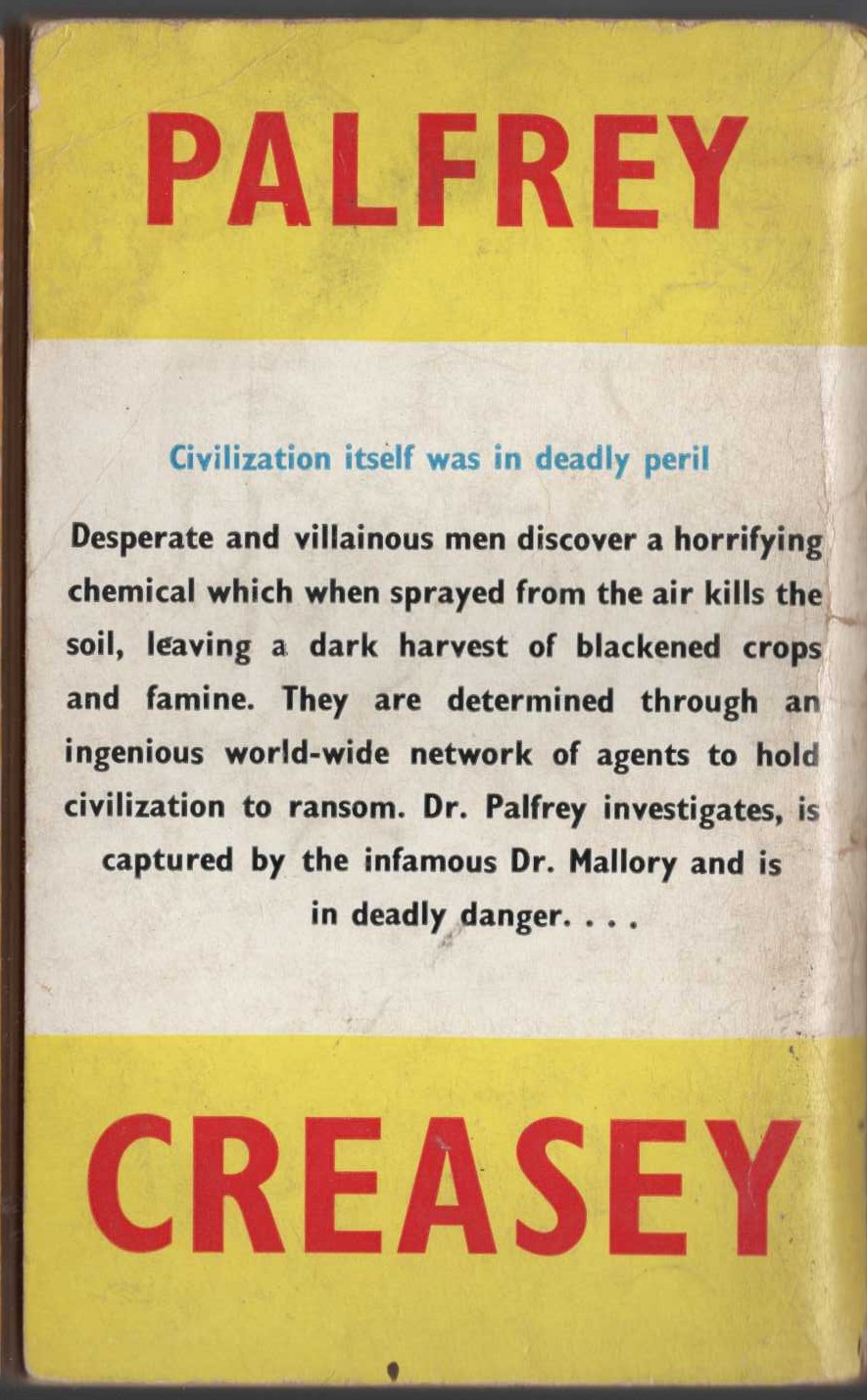 John Creasey  DARK HARVEST (Doctor Palfrey) magnified rear book cover image
