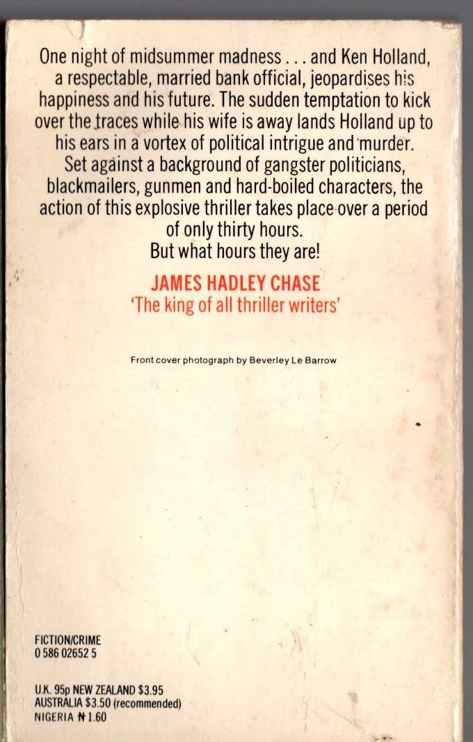 James Hadley Chase  TIGER BY THE TAIL magnified rear book cover image