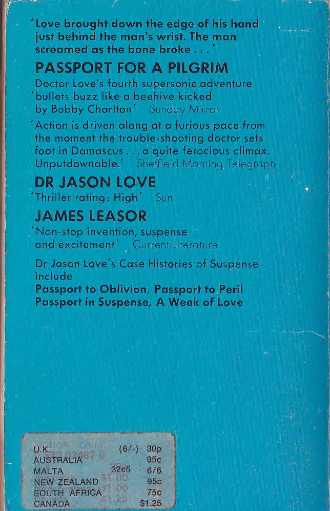 James Leasor  PASSPORT FOR A PILGRIM magnified rear book cover image