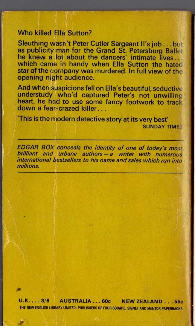 Edgar Box  DEATH IN THE FIFTH POSITION magnified rear book cover image