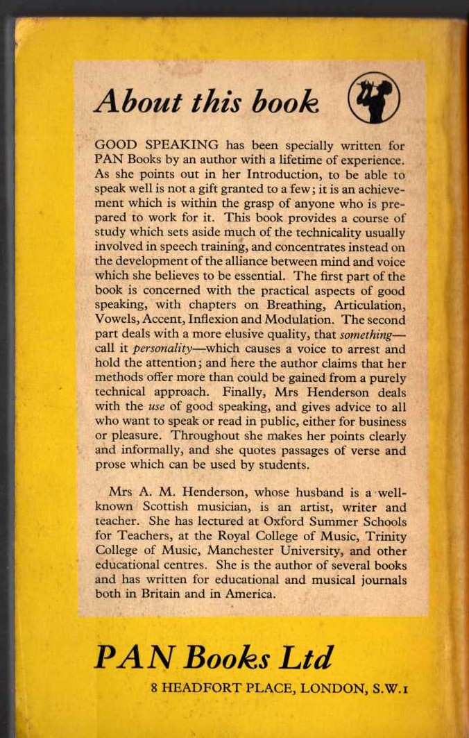 Mrs A.M. Henderson  GOOD SPEAKING magnified rear book cover image