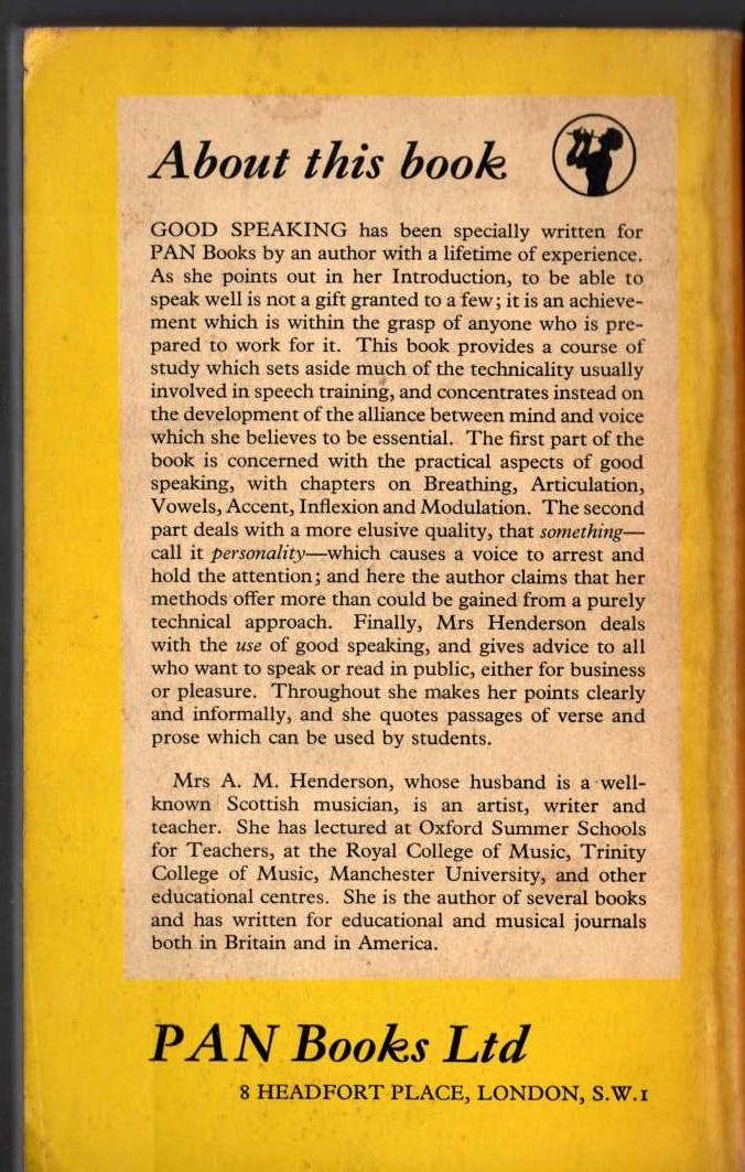 Mrs A.M. Henderson  GOOD SPEAKING magnified rear book cover image