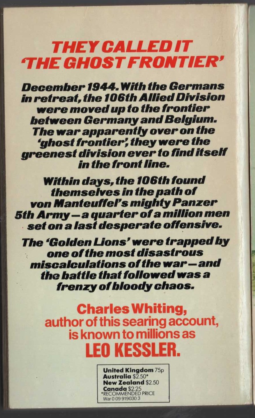 Charles Whiting  DEATH OF A DIVISION magnified rear book cover image