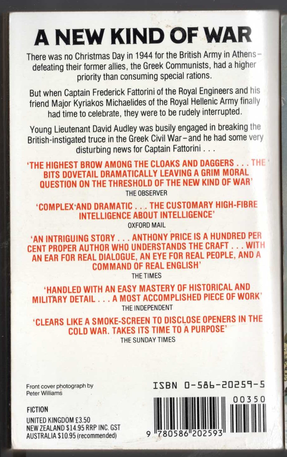 Anthony Price  A NEW KIND OF WAR magnified rear book cover image