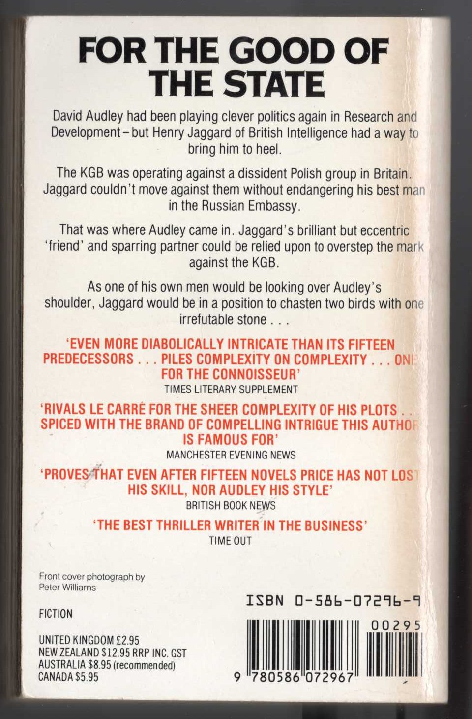 Anthony Price  FOR THE GOOD OF THE STATE magnified rear book cover image