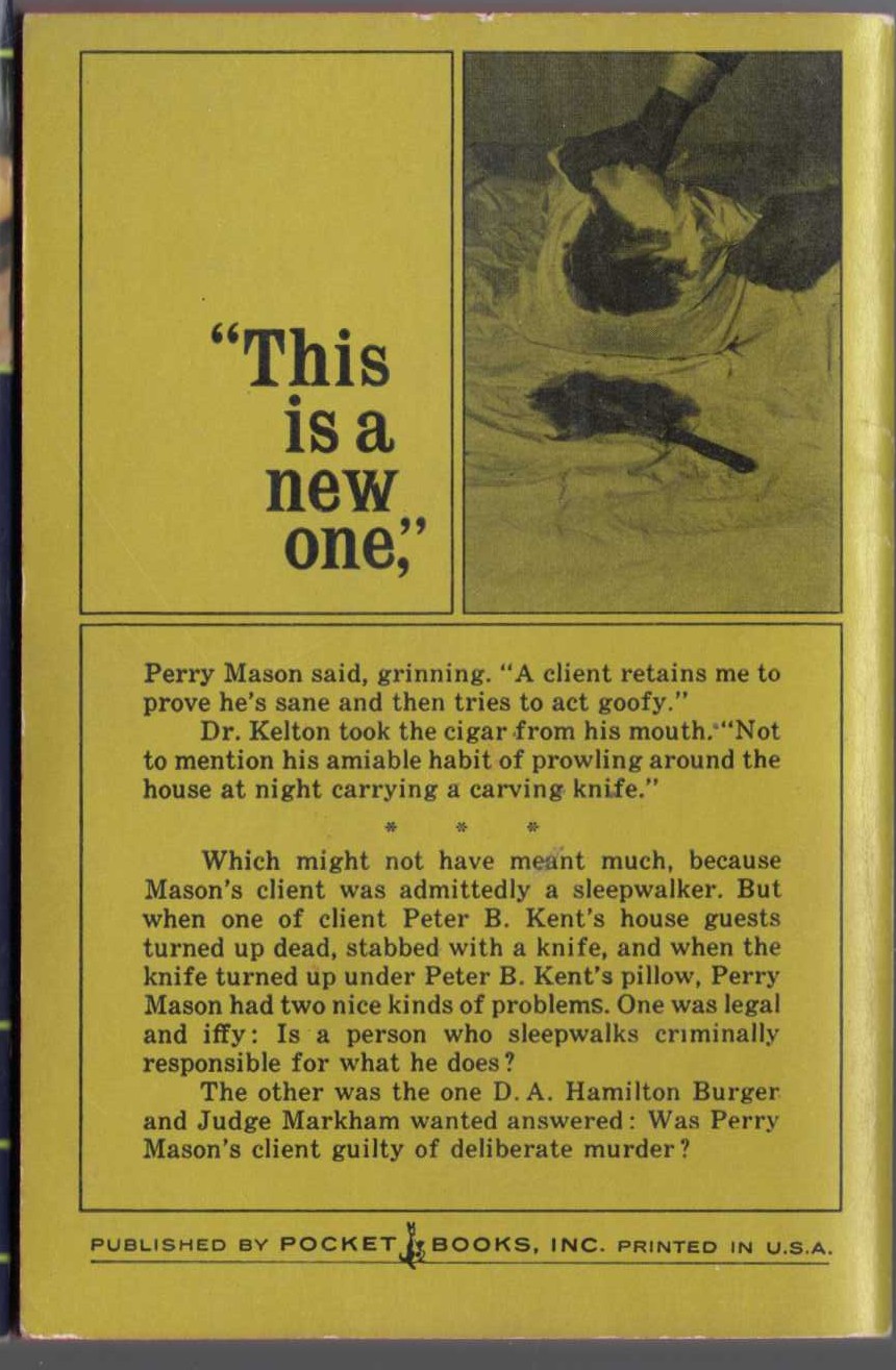 Erle Stanley Gardner  THE CASE OF THE SLEEPWALKER'S NIECE magnified rear book cover image