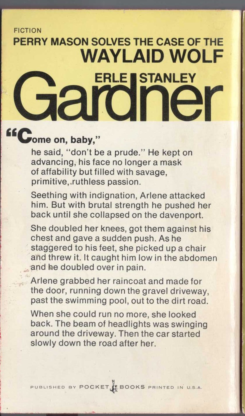 Erle Stanley Gardner  THE CASE OF THE WAYLAID WOLF magnified rear book cover image