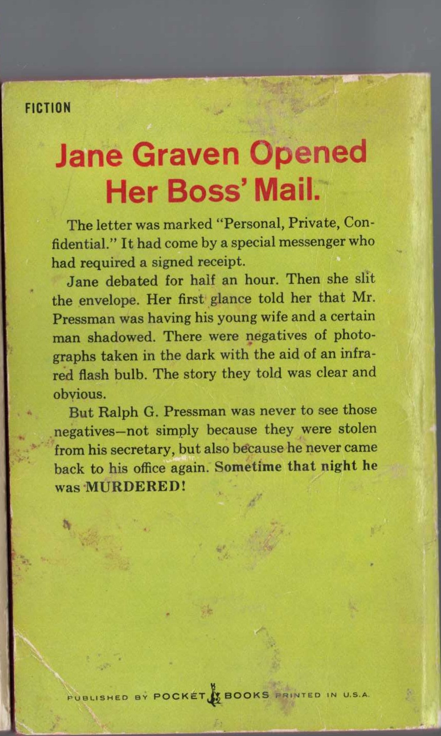 Erle Stanley Gardner  THE CASE OF THE SMOKING CHIMNEY magnified rear book cover image