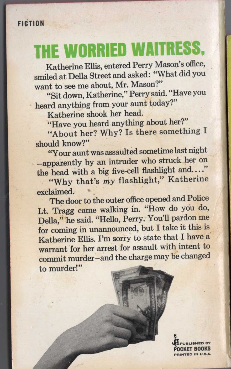 Erle Stanley Gardner  THE CASE OF THE WORRIED WAITRESS magnified rear book cover image