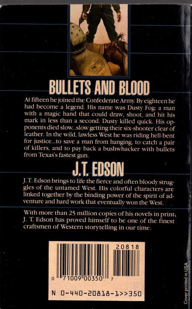 J.T. Edson  THE FASTEST GUN IN TEXAS magnified rear book cover image