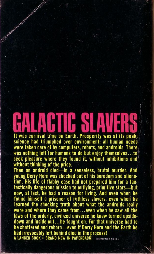 John Brunner  INTO THE SLAVE NEBULA magnified rear book cover image