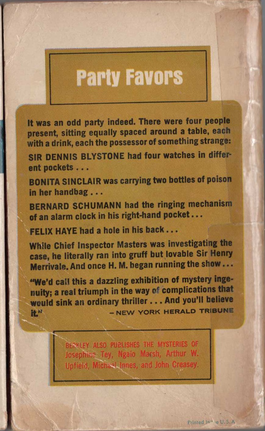 Carter Dickson  DEATH IN FIVE BOXES magnified rear book cover image