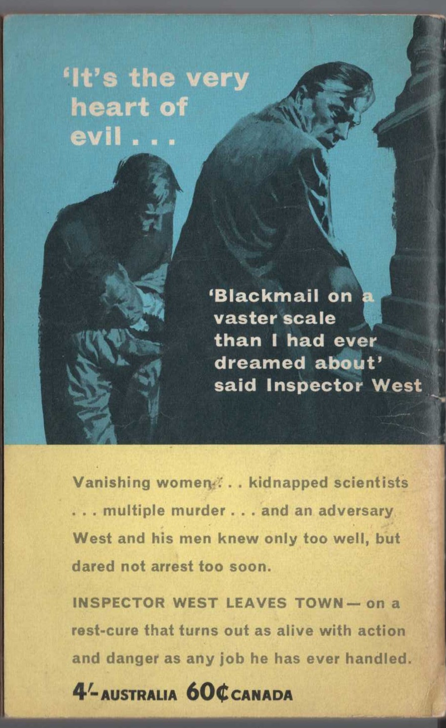 John Creasey  INSPECTOR WEST LEAVES TOWN magnified rear book cover image