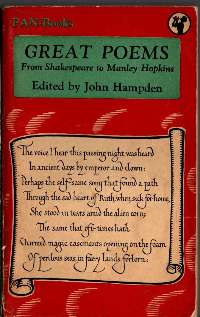 John Hampden (edits) GREAT POEMS. From Shakespeare to Manley Hopkins front book cover image