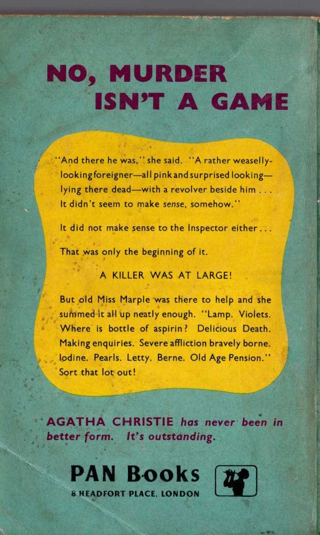 Agatha Christie  A MURDER IS ANNOUNCED magnified rear book cover image