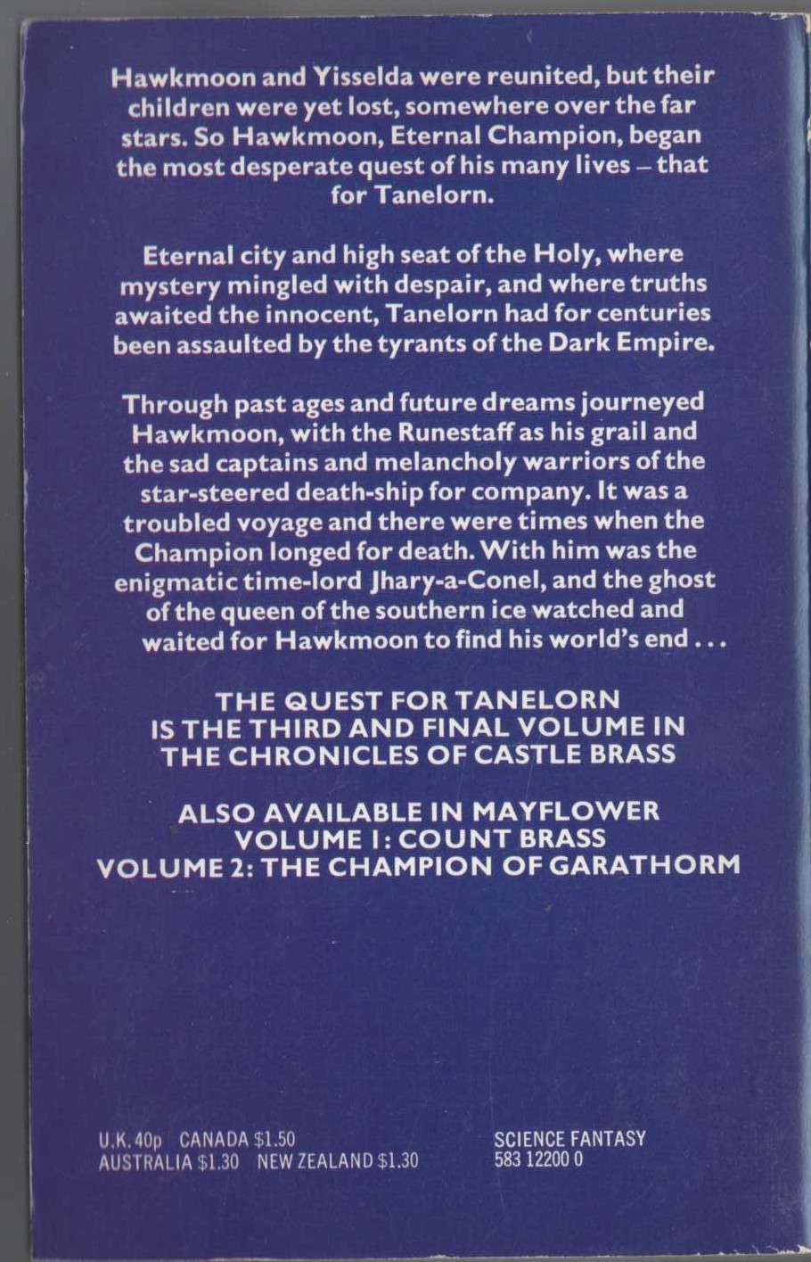 Michael Moorcock  THE QUEST FOR TANELORN magnified rear book cover image